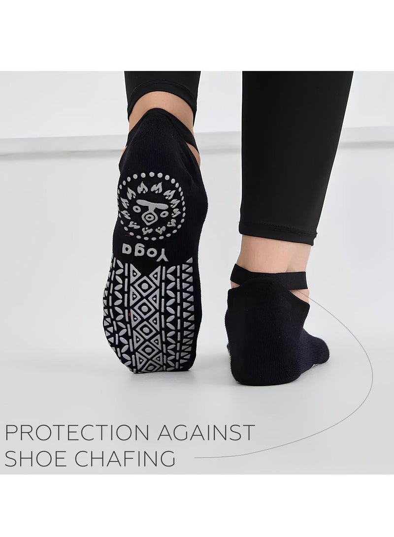 Bernessi 6 Pairs Non-Slip Yoga Socks Set For Women 2 Designed 3 Colors, Barre Elastic Workout Pilates Yoga Socks For Yoga Sports Gym Home Barefoot Exercises Dance Ballet - Image 5